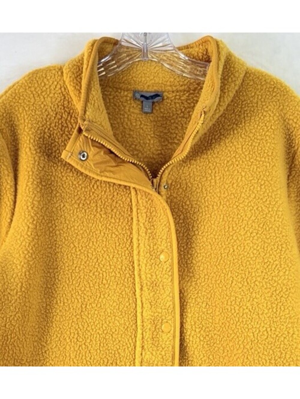T By Talbots Jacket Large Cozy Sherpa Fleece Gold Yellow Zip Snap Womens